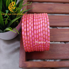 Peach Matte Raindrop Glass Bangles (Set of 12 Bangles)