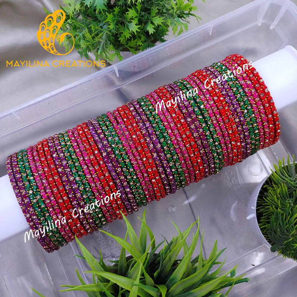 Baby Shower Glass Bangles Combo - Glitter Heart Pattern - 4 Dozen Combo