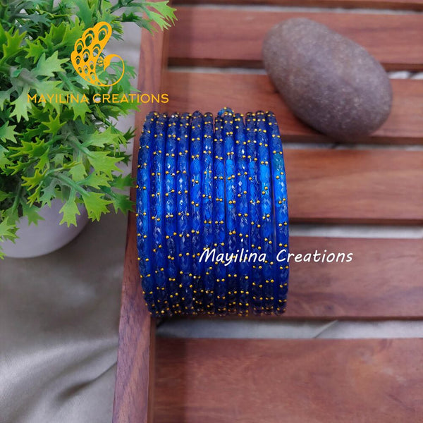 Blue Raindrop Glass Bangles (Set of 12 Bangles)