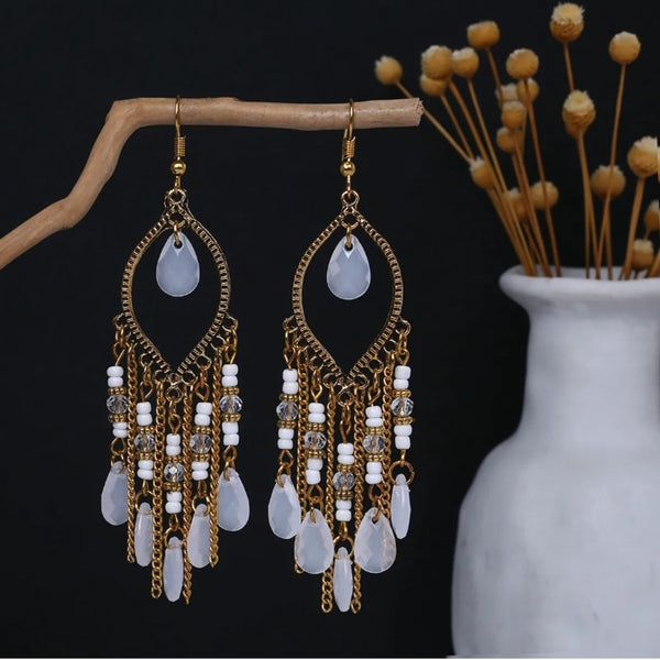 Gold White Chandelier Earrings – Glamorous and Lightweight Statement Jewelry