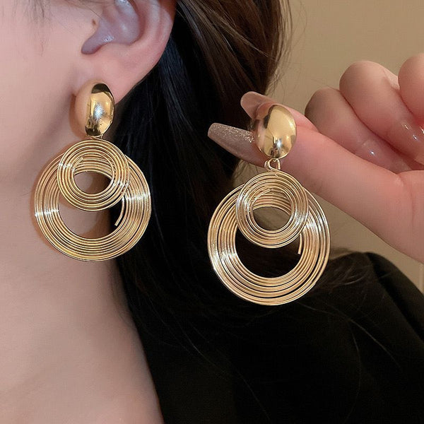 Gold Concentric Earrings - Bold and Stylish Earrings