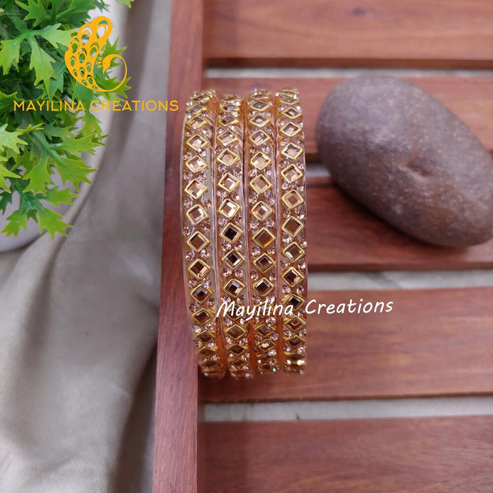 Gold Glass Kada Bangles - Sana (Set of 4 Bangles)