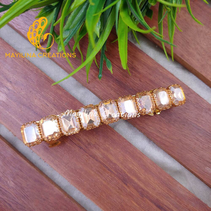 Gold Rectangle Clip Stone Traditional Stone Centre Hair Clips
