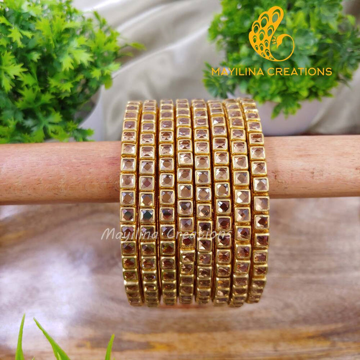 Gold Single Line Kundan Bangles - Silk Thread Bangles (Set of 8 Bangles)