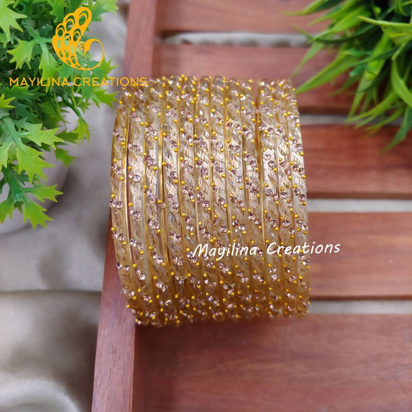 Gold Thara Designer Glass Bangles - Set of 12 Bangles