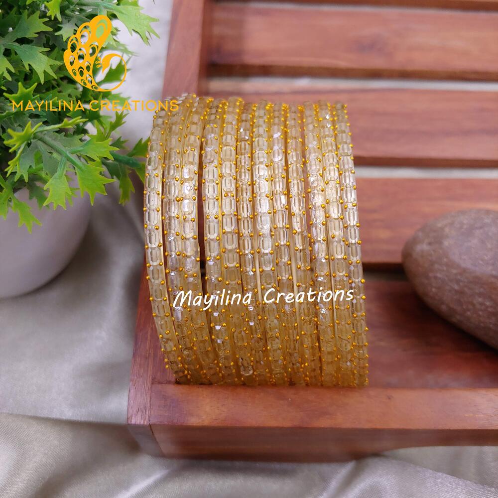 Gold Tube Cut Glass bangles