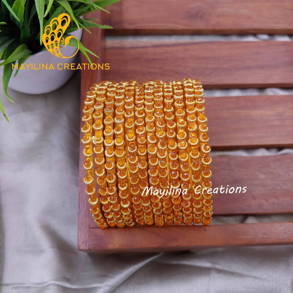 Golden Yellow Illampirai Crystal Glass Bangles 