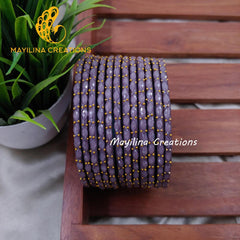Gray Matte Raindrop Glass Bangles (Set of 12 Bangles)