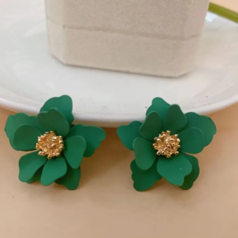 Green Camellia - Flower Earrings for Girls and Women, Floral Style Earrings
