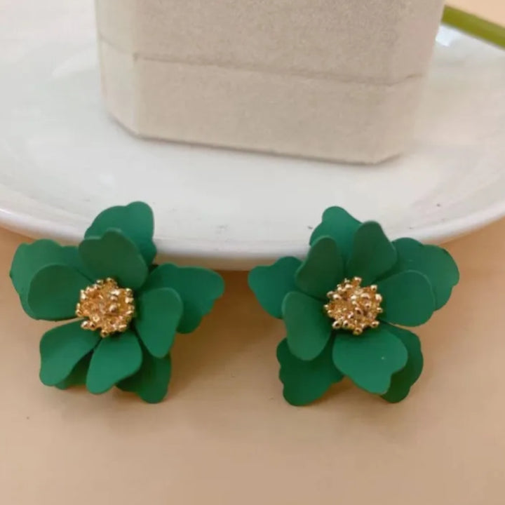 Green Camellia - Flower Earrings for Girls and Women, Floral Style Earrings