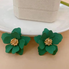 Green Camellia - Flower Earrings for Girls and Women, Floral Style Earrings