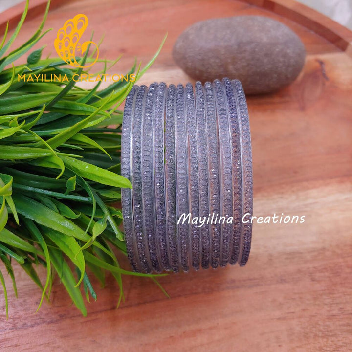 Grey Crystal Cut Glass Bangles