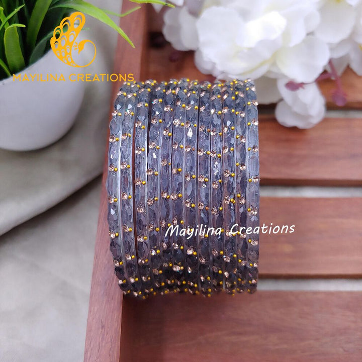 Grey Indu - Designer Glass Bangles - Set of 12 Bangles