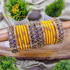 Harini - Blue and Yellow Exquisite Kundan Bridal Silk Thread Bangles for Women