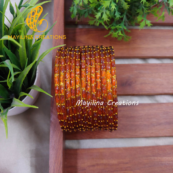 Honey Raindrop Glass Bangles (Set of 12 Bangles)