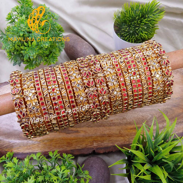 Kalika - Exquisite Red Kundan Bangles for Brides