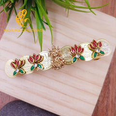 Lakshmi Charm with 3D Maroon Flower pattern Kundan Large Centre Clip (Size - 8cm)