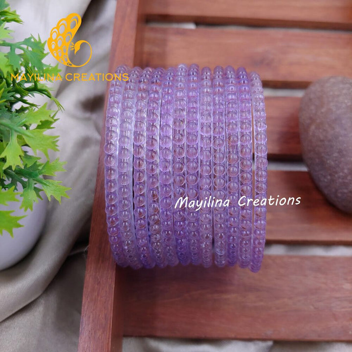 Lavender Bubble Design Glass Bangles - Set of 12 Bangles