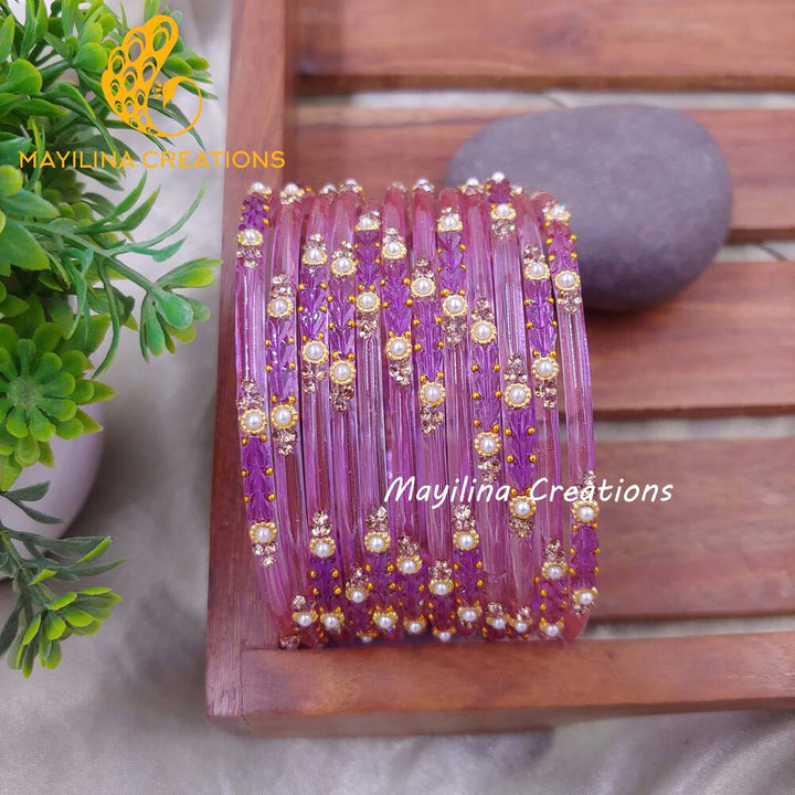 Lavender Designer Glass Bangles - Chitrani
