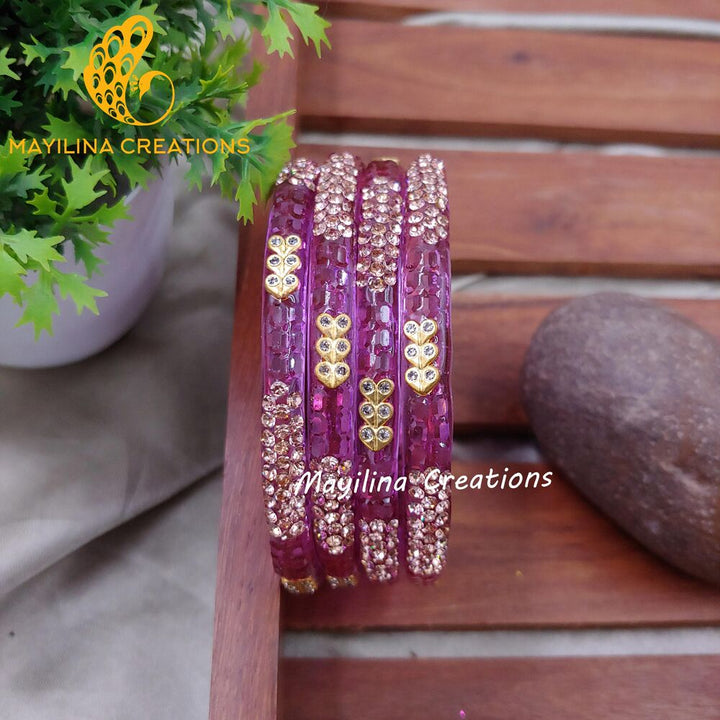 Lavender Glass Kada Bangles - Moni (Set of 4 Bangles)