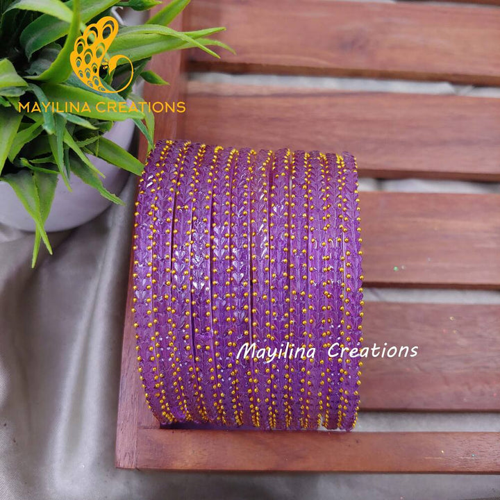 Lavender Heart Cut Pattern Glass Bangles