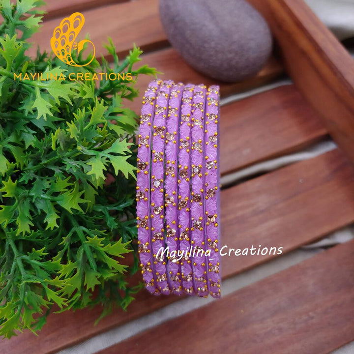 Lavender Lotus Design Glass Bangles (Set of 6 bangles)
