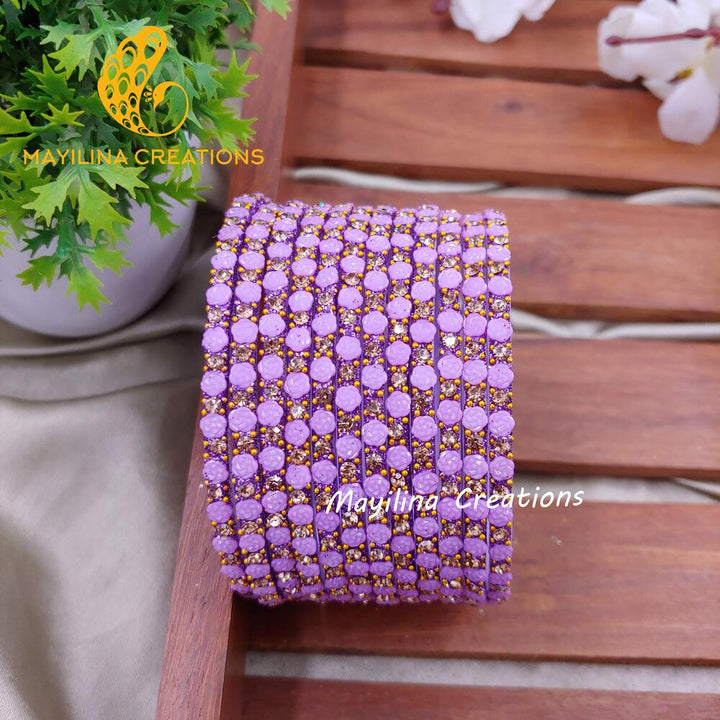 Lavender Rose Glitter Bangles - Set of 12 Bangles