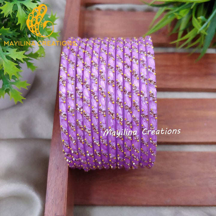 Lavender Thara Designer Glass Bangles - Set of 12 Bangles
