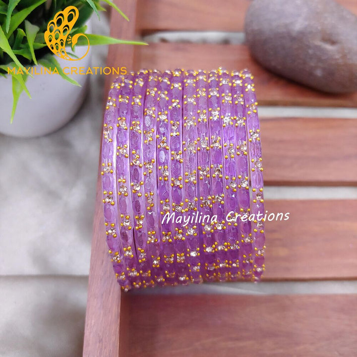 Lavender Twinkle Designer Glass Bangles - Set of 12 Bangles