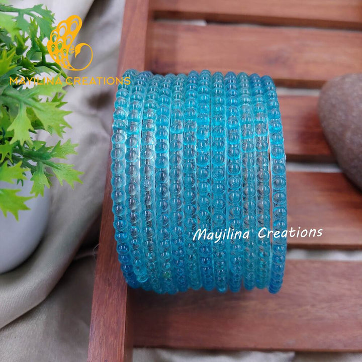 Light Blue Bubble Design Glass Bangles - Set of 12 Bangles