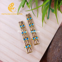 Light Blue Dot Kundan Alligator Clip - Medium Size (Set of 2)