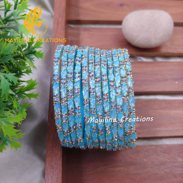 Light Blue Malar - Designer Flower Pattern Bangles