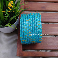 Light Blue Matte Raindrop Glass Bangles (Set of 12 Bangles)