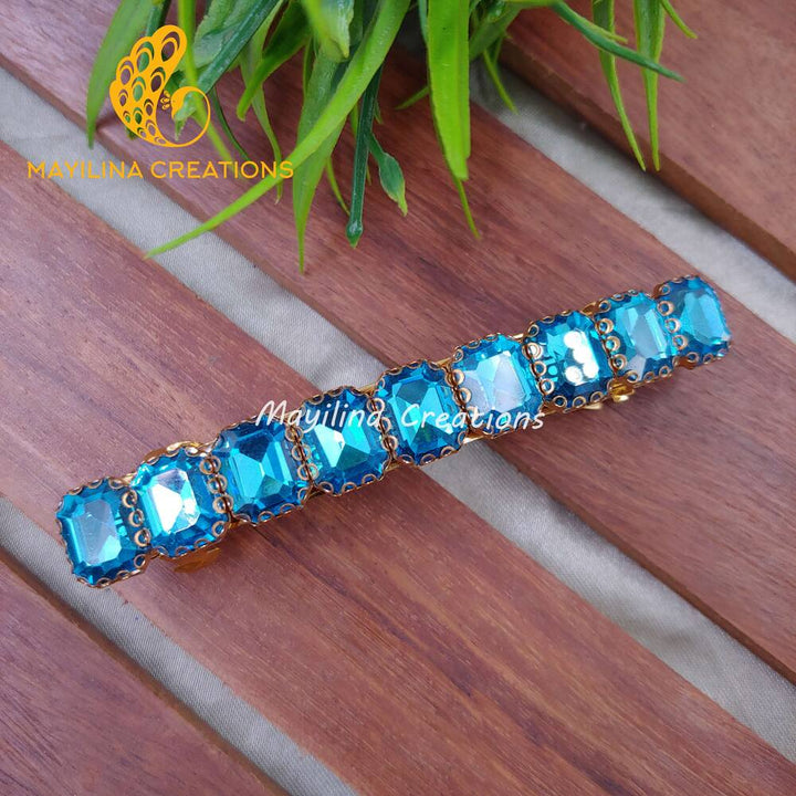 Light Blue Rectangle Clip Stone Traditional Stone Centre Hair Clips