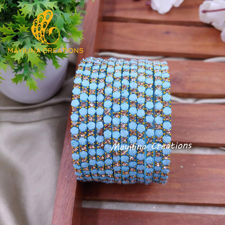 Light Blue Rose Glitter Bangles - Set of 12 Bangles