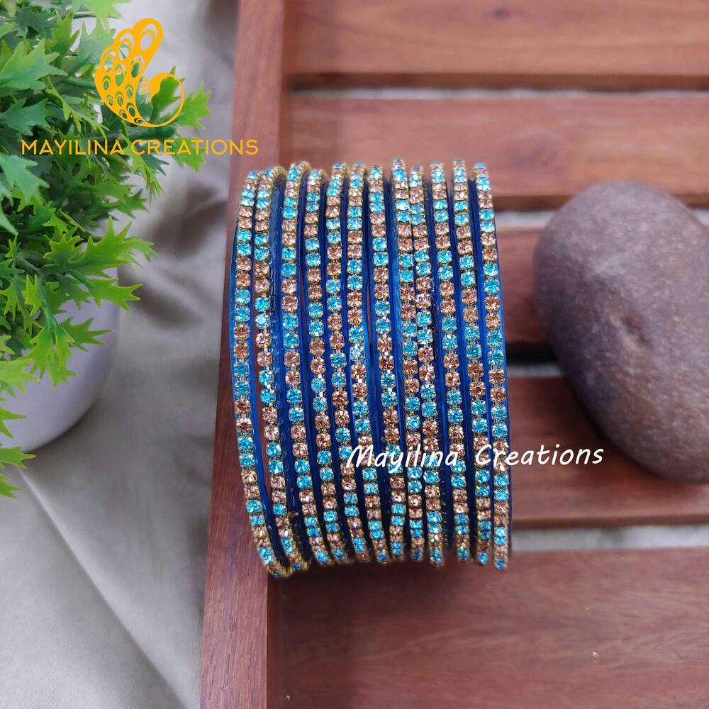 Light Blue Stone Chain Glass Bangles
