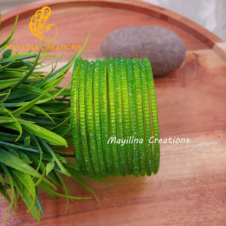 Light Green Crystal Cut Glass Bangles
