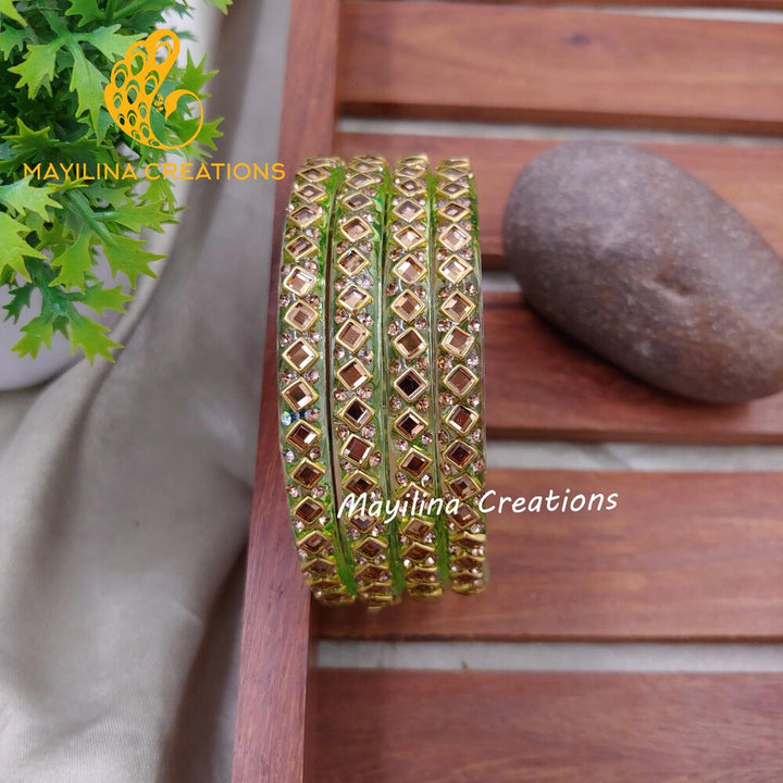 Light Green Glass Kada Bangles - Sana (Set of 4 Bangles)