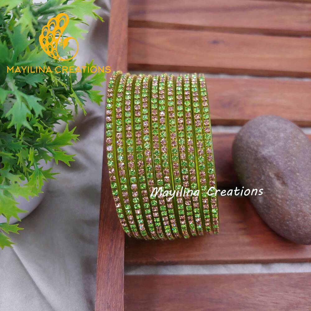 Light Green Stone Chain Glass Bangles