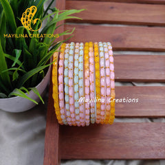 Light Multicolor Matte Raindrop Glass Bangles (Set of 12 Bangles)