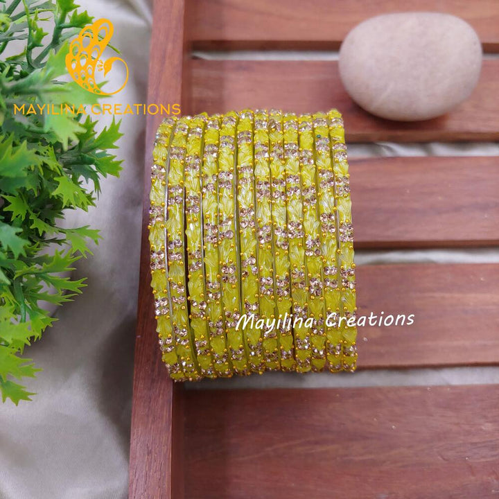 Light Olive Malar - Designer Flower Pattern Bangles