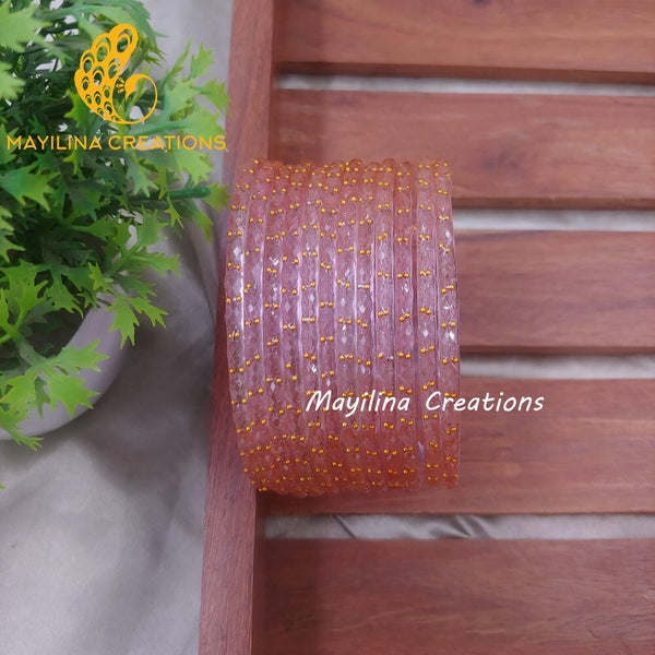 Light Onion Pink Raindrop Glass Bangles (Set of 12 Bangles)