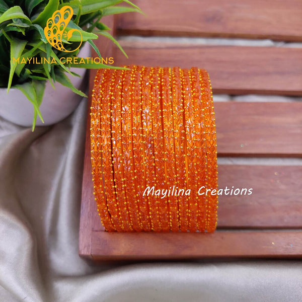 Light Orange Heart Cut Pattern Glass Bangles