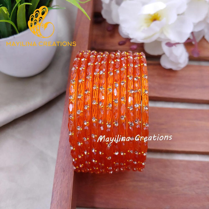 Light Orange Indu - Designer Glass Bangles - Set of 12 Bangles