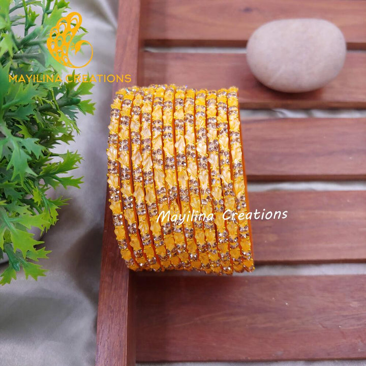 Light Orange Malar - Designer Flower Pattern Bangles