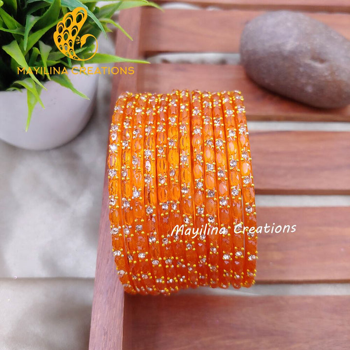 Light Orange Twinkle Designer Glass Bangles - Set of 12 Bangles