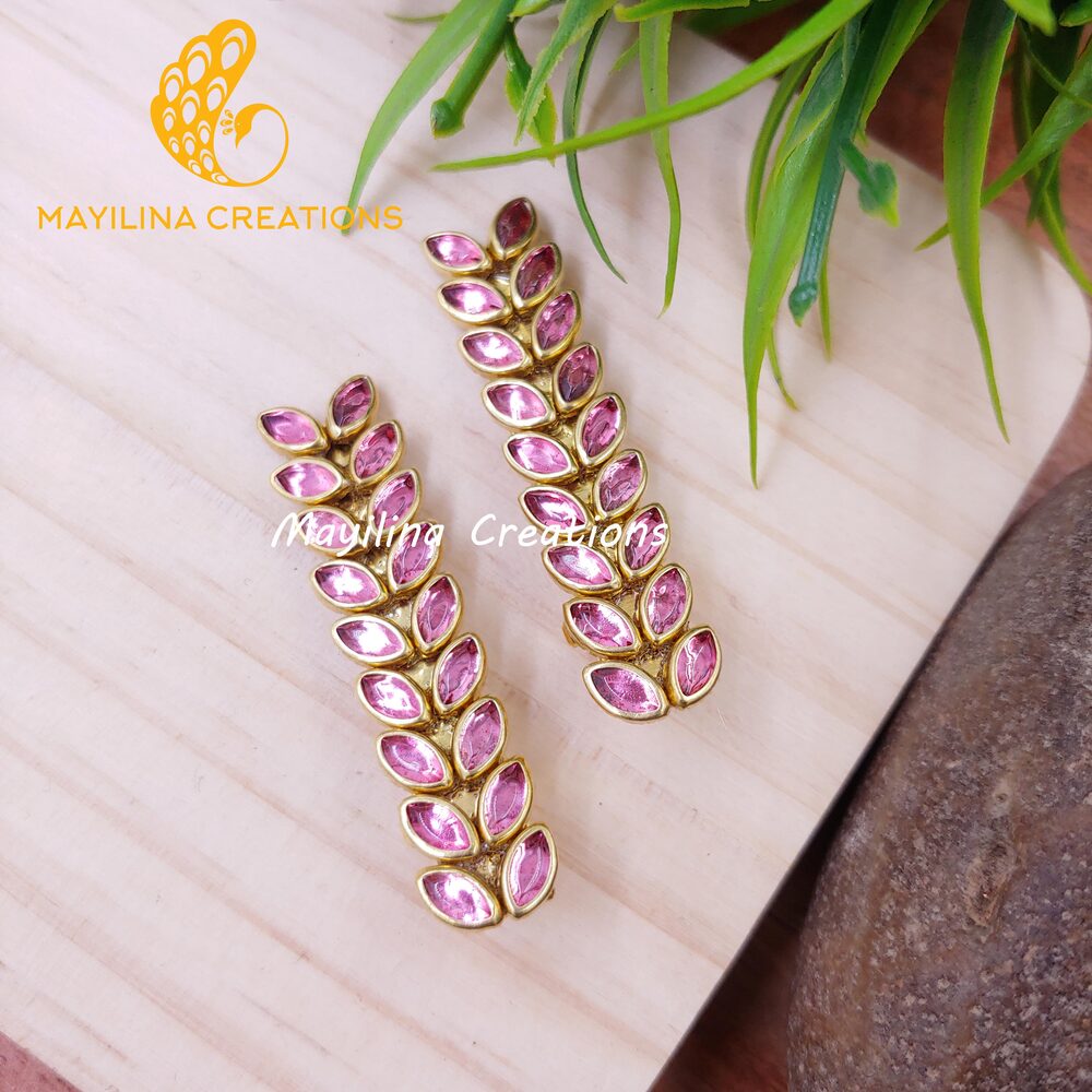 Light Pink Kundan Alligator Clip - Medium Size (Set of 2)