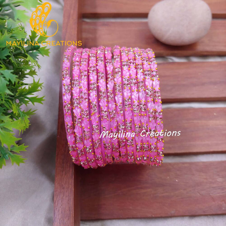 Light Pink Malar - Designer Flower Pattern Bangles