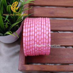 Light Pink Matte Raindrop Glass Bangles (Set of 12 Bangles)
