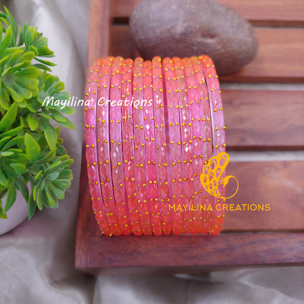 Light Pink Raindrop Glass Bangles (Set of 12 Bangles)